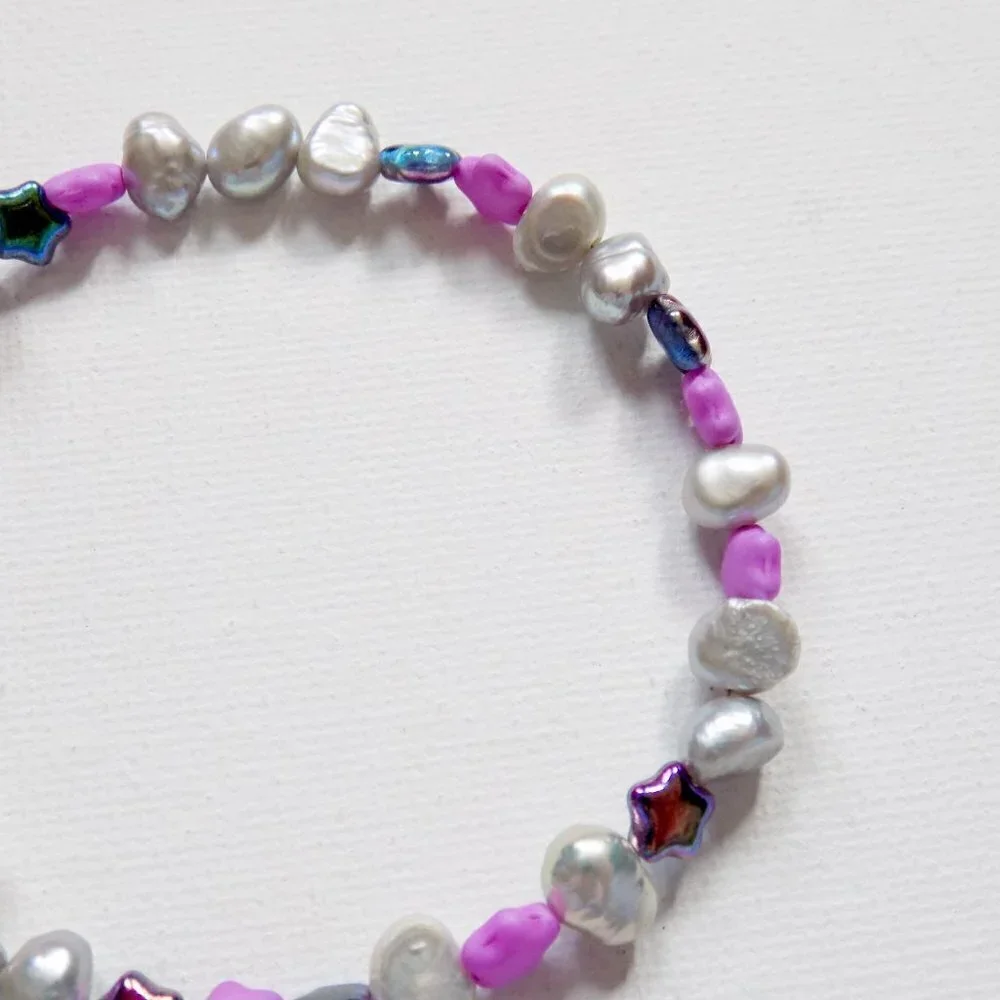 new! handmade beaded pearl bracelet stars celestial fairy pixie boho